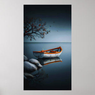 Affiche Sérénité crépusculaire : Le bateau orange