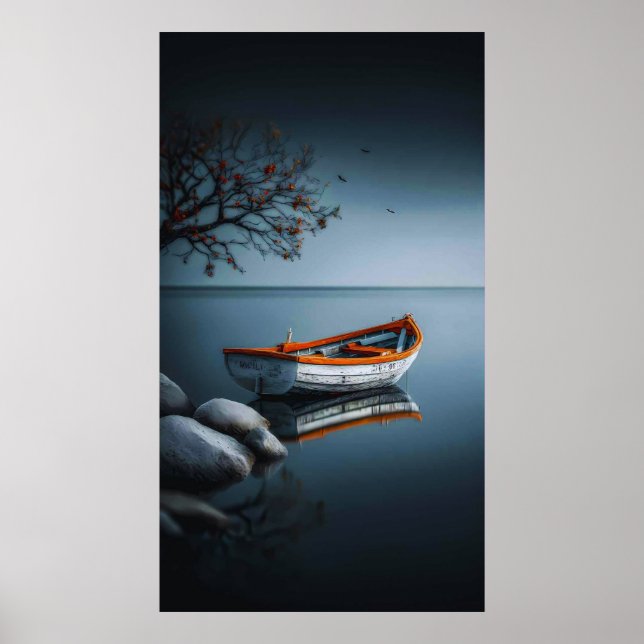 Affiche Sérénité crépusculaire : Le bateau orange (Devant)
