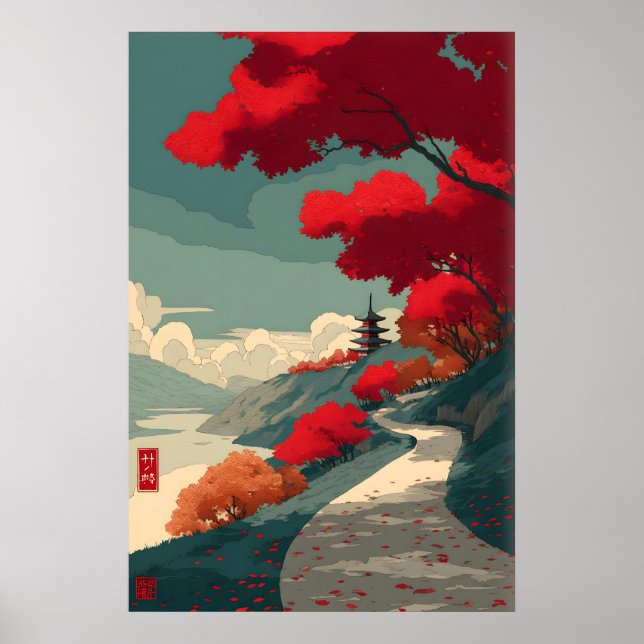 Affiche Sérénité dans l'art mural rouge - Chemin d'automne (Devant)