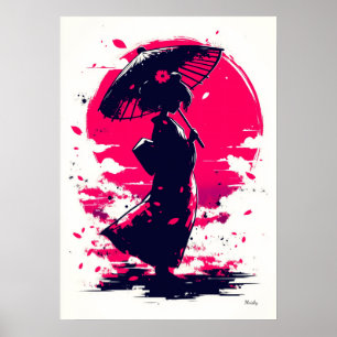 Affiche Sérénité de geisha – Élégance dans la brise de sak