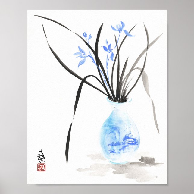 Affiche Sérénité de l'orchidée bleue (Devant)