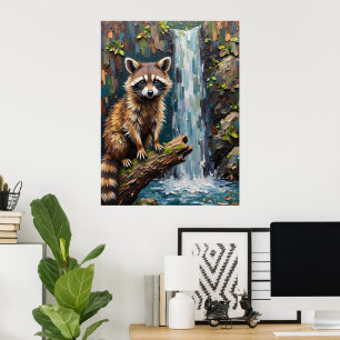 Affiche Sérénité des bois : Raccoon près des chutes