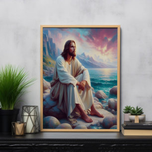 Affiche Sérénité divine Jésus au bord de l'océan