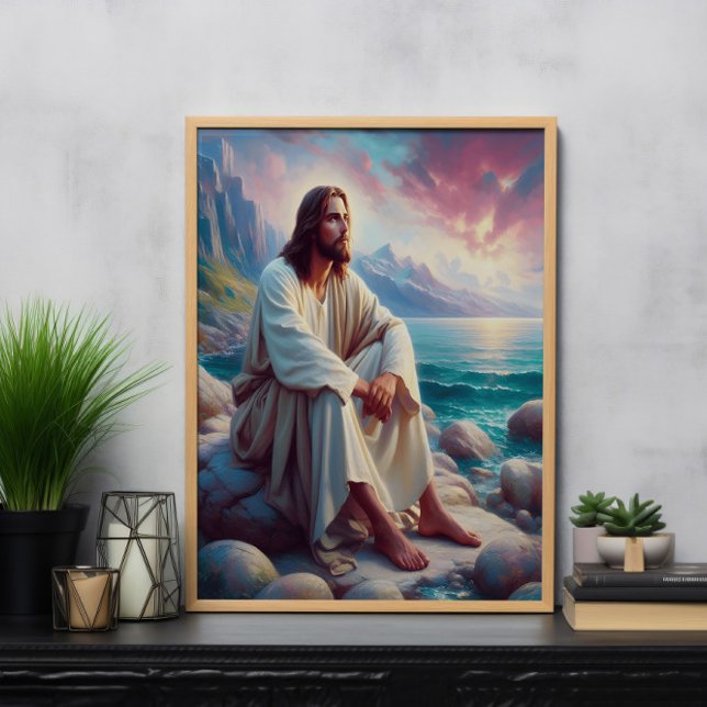 Affiche Sérénité divine Jésus au bord de l'océan (Créateur téléchargé)