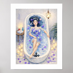 Affiche Sérénité du bain à la lavande – Aquarelle d'eau de