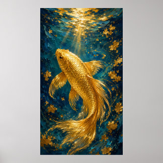 Affiche Sérénité du Carpe Koï Doré | Or Luxueux Sous-Marin