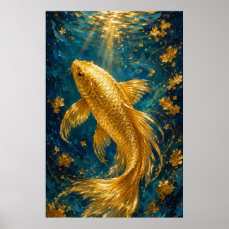 Affiche Sérénité du Carpe Koï Doré | Or Luxueux Sous-Marin