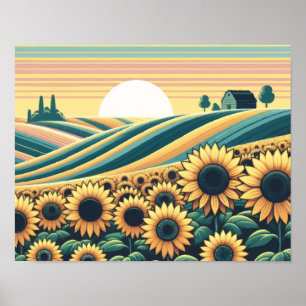 Affiche Sérénité du tournesol : Levée de soleil rustique