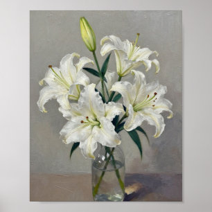 Affiche Sérénité en fleurs : Lys blancs à l'impasto dans u