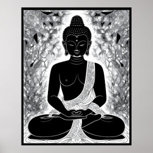 Affiche Sérénité en noir et blanc : Jardin Zen de Bouddha
