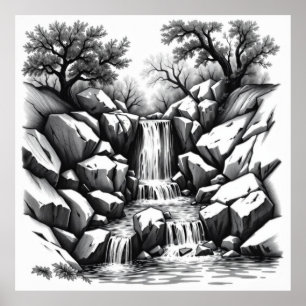Affiche Sérénité Falls : Cascade Charcoal Art