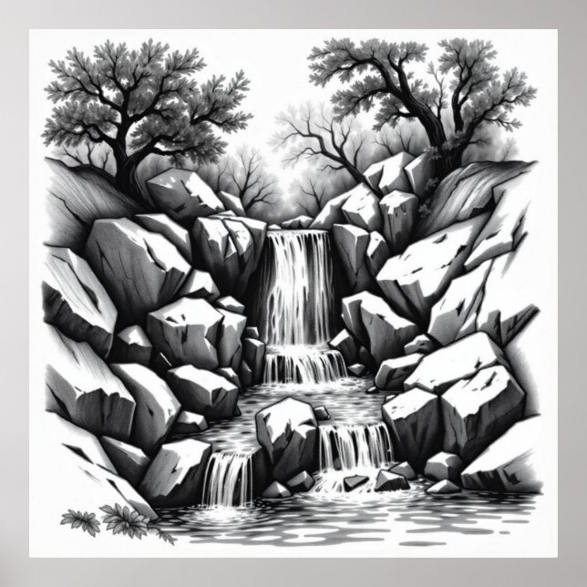 Affiche Sérénité Falls : Cascade Charcoal Art (Devant)