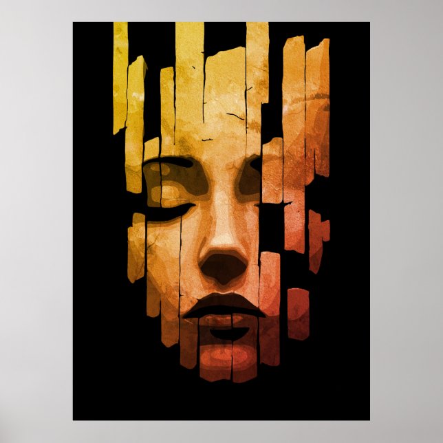 Affiche Sérénité fragmentée – Portrait numérique surréalis (Devant)