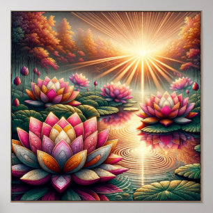 Affiche Sérénité lumineuse : Les fleurs de lotus à l'aube