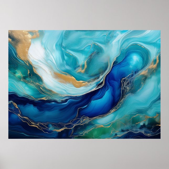 Affiche Sérénité sarcelle Cobalt et Abstraction océanique  (Devant)
