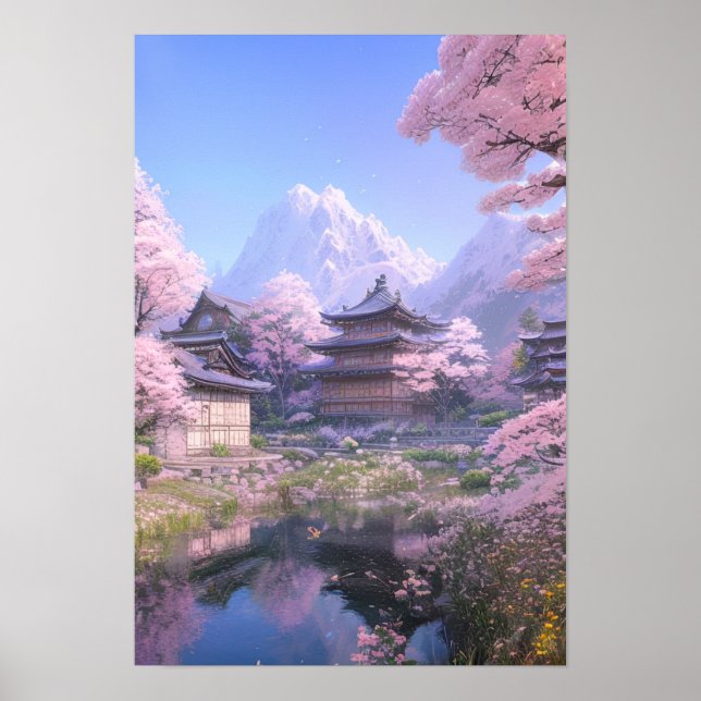 Affiche Serenity in Pink, Cherry Blossom River (Devant)