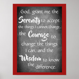Affiche Serenity Prayer Inspiring Quote Modern Red Gray