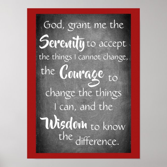 Affiche Serenity Prayer Inspiring Quote Modern Red Gray  (Devant)