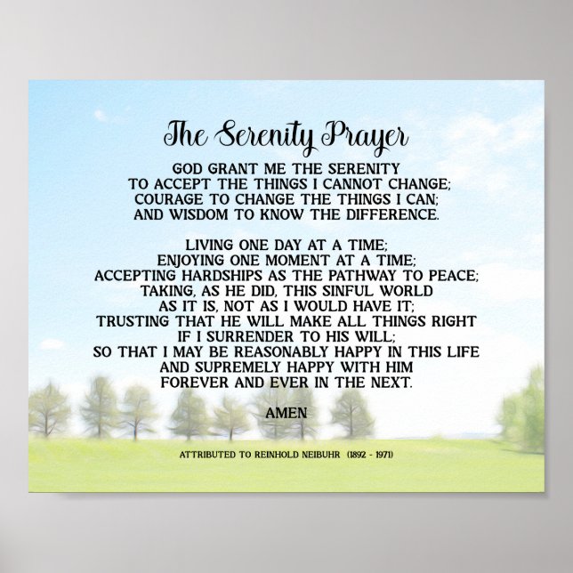 Affiche Serenity Prayer On Peaceful Landscape Art  (Devant)