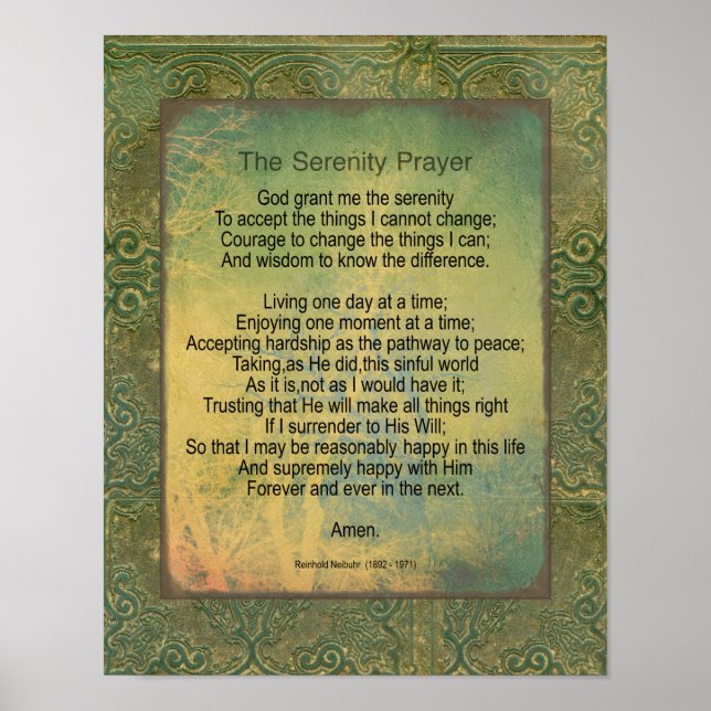 Affiche Serenity Prayer Quote Vintage Style Green (Devant)
