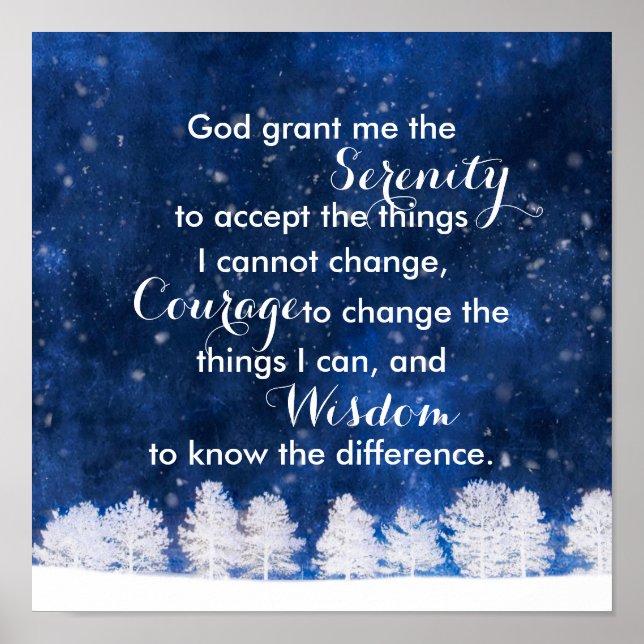 Affiche Serenity prayer white and blue nature art  (Devant)