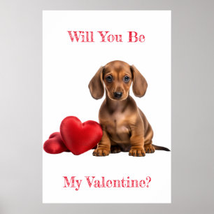 Affiche Serez-Vous Mon Coeur De Chiot Valentin Dachshund