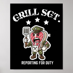 Affiche Sergent de grillade Barbecue drôle de cuisine en p