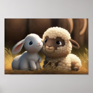 Affiche Série d'amis de la basse-cour - Lapin mignon et ag