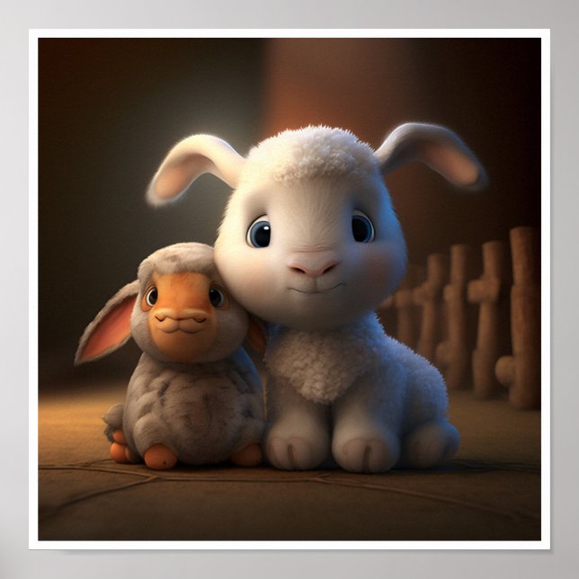 Affiche Série d'amis de la cour de ferme - Lapin et agneau (Devant)