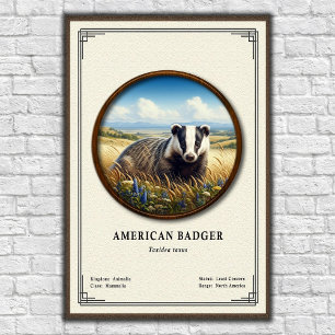 Affiche Série de zoologie du blaireau américain