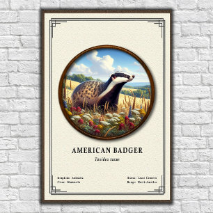 Affiche Série de zoologie du blaireau américain