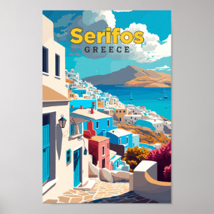 Affiche Serifos Grèce Art Voyage Illustration Vintage