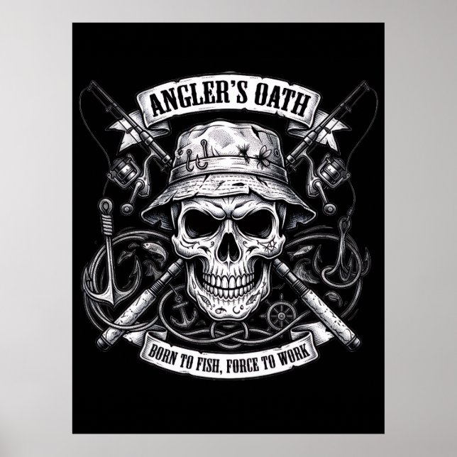 Affiche Serment de l'Angler – Né pour Pêcher, Forcé de Tra (Devant)