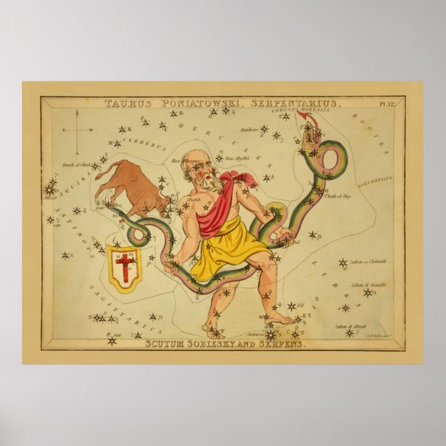 Affiche Serpens - Image Vintage Astronomique Star Chart (Devant)