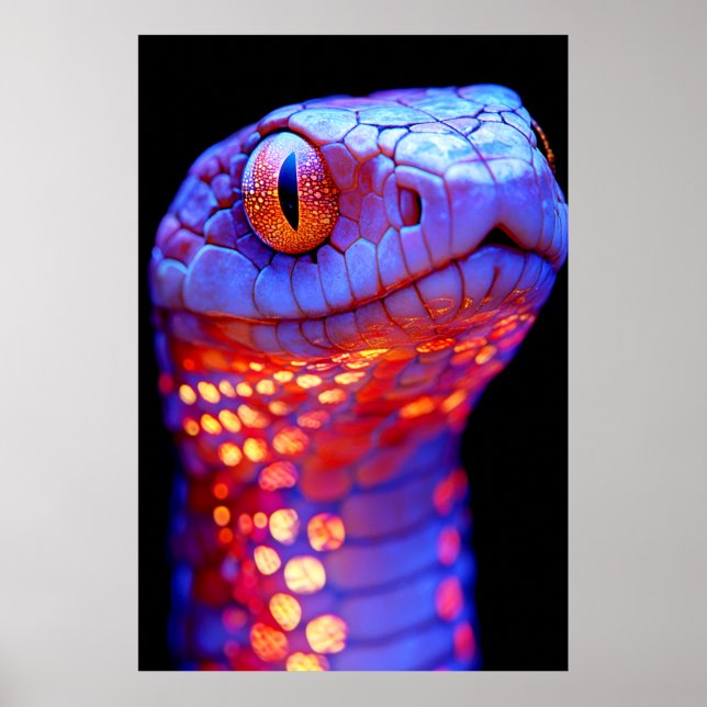 Affiche Serpent à néon brillant avec yeux hypnotiques et S (Devant)