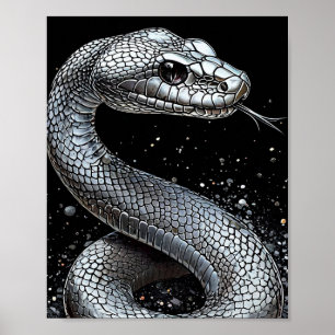 Affiche Serpent Argent Luxueux – Animal Esthétique