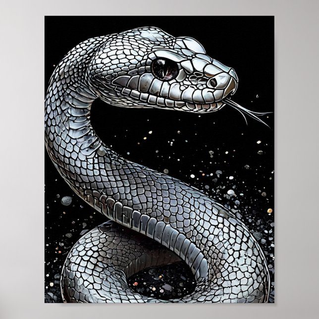 Affiche Serpent Argent Luxueux – Animal Esthétique (Devant)