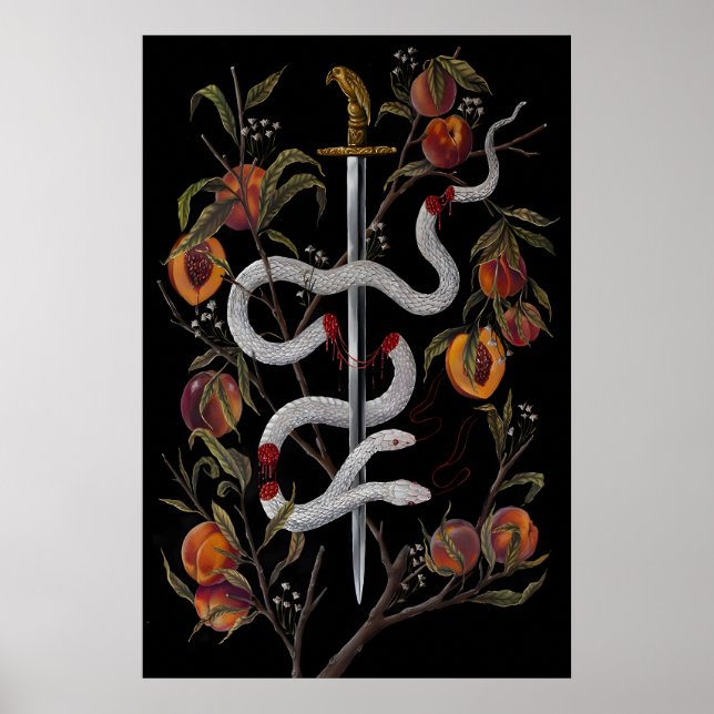 Affiche Serpent avec Épée et Pêches Dark Academia - Impres (Devant)