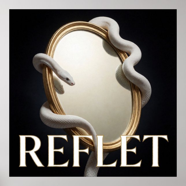 Affiche Serpent Blanc Miroir Doré Mode (Devant)
