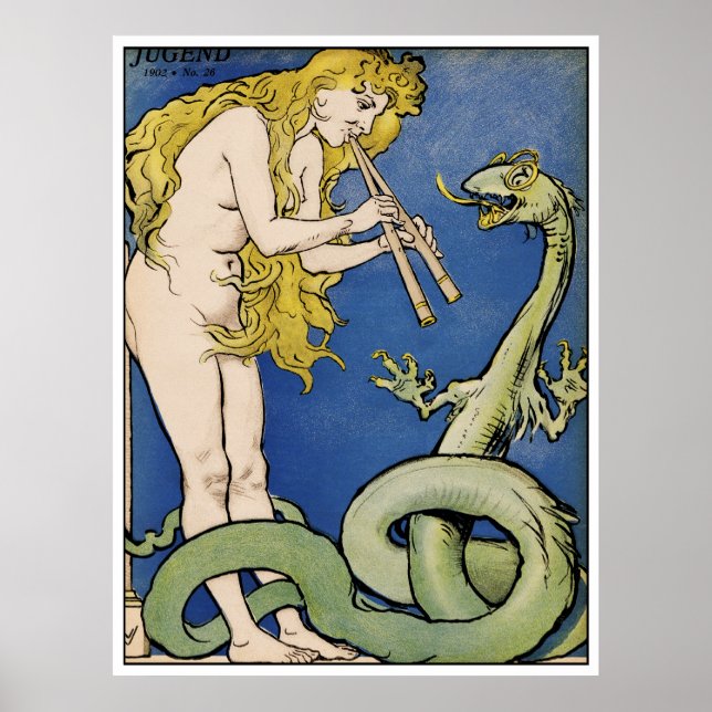 Affiche Serpent Charmer - Art Nouveau Vintage (Devant)