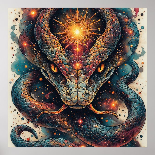 Affiche Serpent Cosmique aux Écailles Brillantes (Devant)
