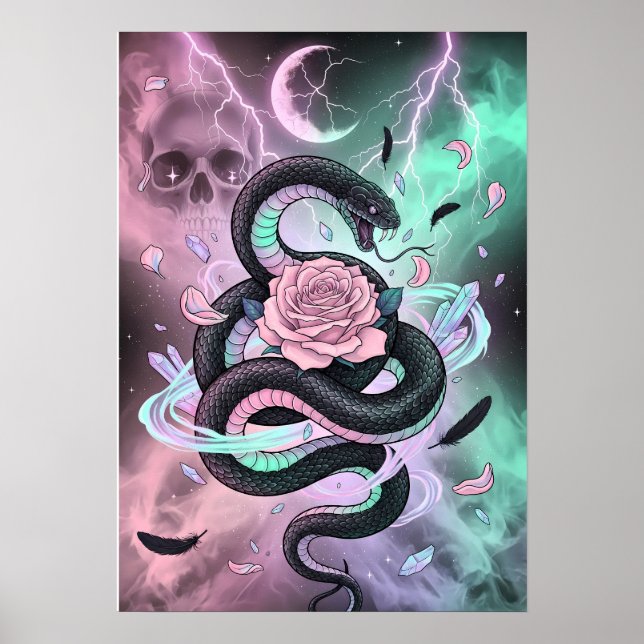 Affiche Serpent et Rose Gothique Pastel (Devant)