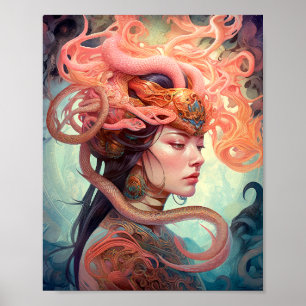Affiche Serpent Hair Lady Imaginaire Art