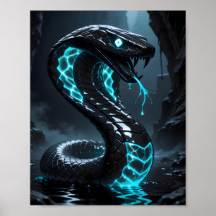 Affiche Serpent Noir Néon Bleu Cobra Lumineux Fantaisie