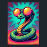 Affiche Serpent pop art avec des lunettes arc-en-ciel rétr<br><div class="desc">Libérez votre icône de style intérieur avec cette affiche mettant en vedette l'unique Sly, le Serpent Sassy. Sly n’est pas qu’un animal, c’est un créateur de tendances, un pourvoyeur de chic rétro qui sait comment s’accessoiriser. Cette illustration capture Sly dans son élément, enroulé sans effort autour d'une paire de lunettes...</div>