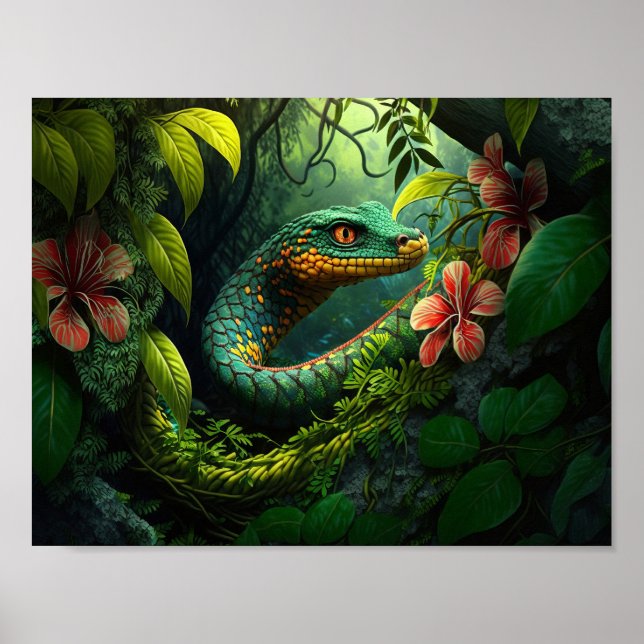 Affiche Serpent vert dans la forêt pluviale (Devant)