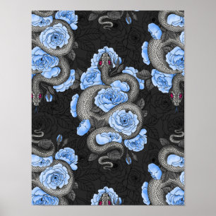 Affiche Serpents et roses bleus