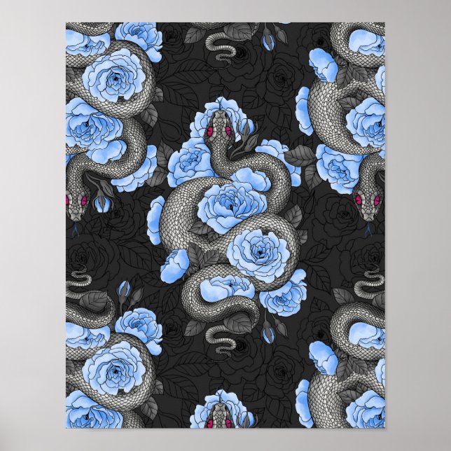 Affiche Serpents et roses bleus (Devant)
