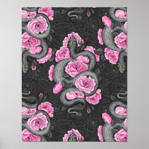 Affiche Serpents et roses roses