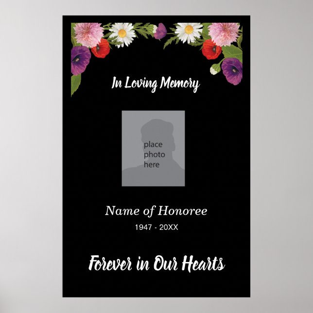 Affiche Service commémoratif élégante frontière florale et (Devant)